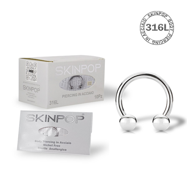 Circular Barbell Skinpop 16 x 10 x 3 in Acciaio 316L sterile conf. 10 pz